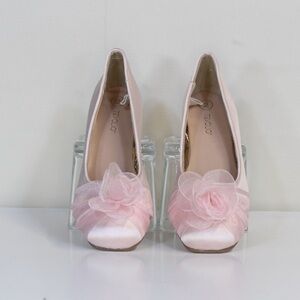 Tevolio Light Pink Little Girls Alicea Satin Floral Ballet Flats NWOT